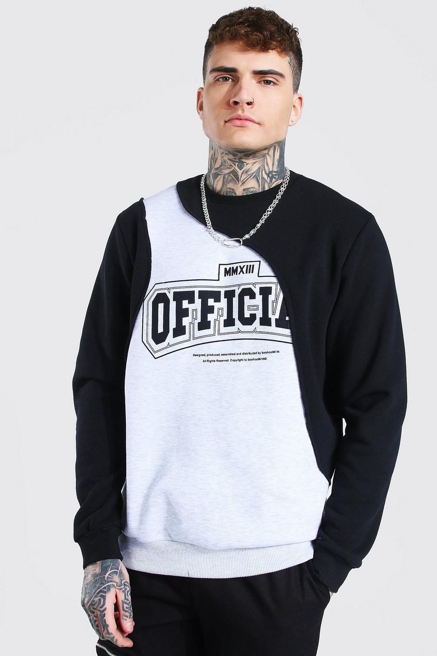 Black Oversized Official Print Spliced Sweatshirt image number 1