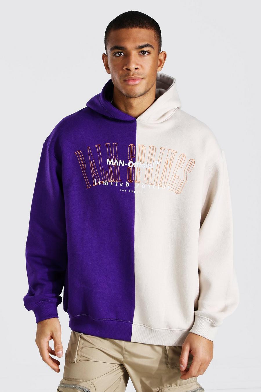 Purple "Palm Springs" Oversize tvådelad hoodie med tryck image number 1