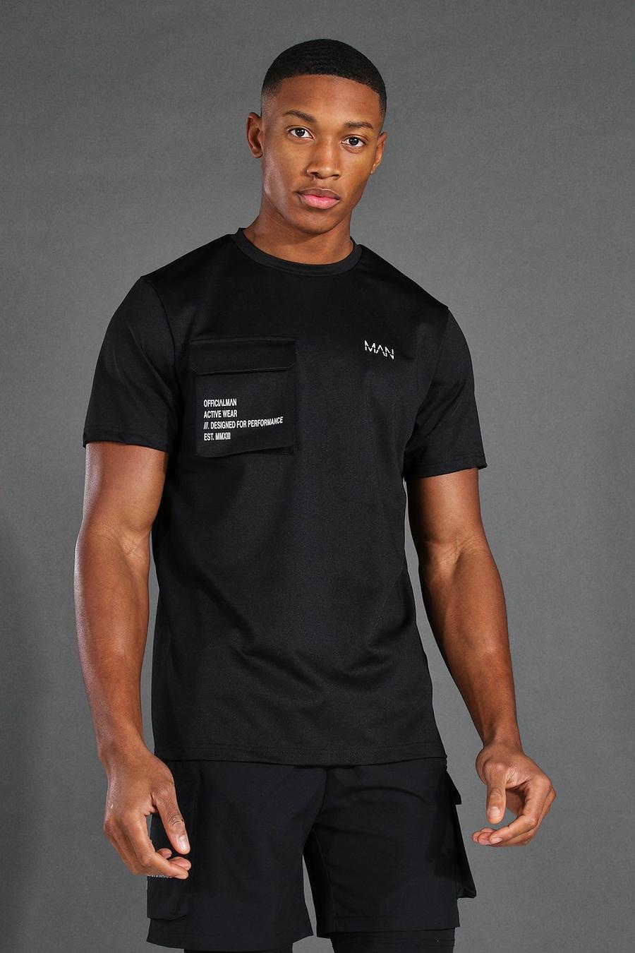 Zwart Man Active T-Shirt Met Cargo Zakken image number 1