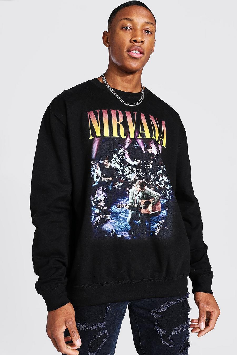 Black "Nirvana" Oversize sweatshirt med officiellt tryck image number 1