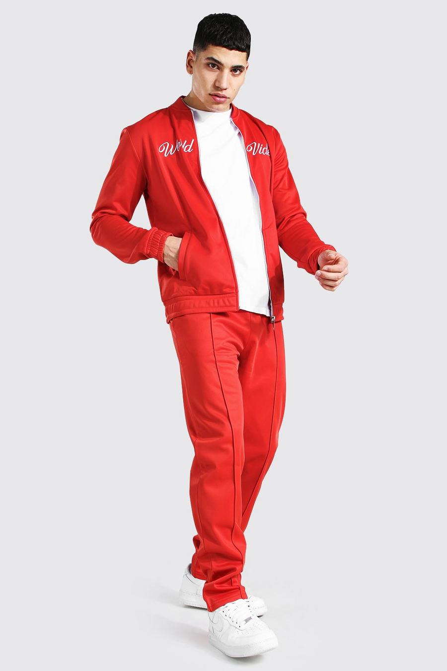 אדום חליפת טרנינג בומבר אלגנטית עם רקמת Worldwide image number 1