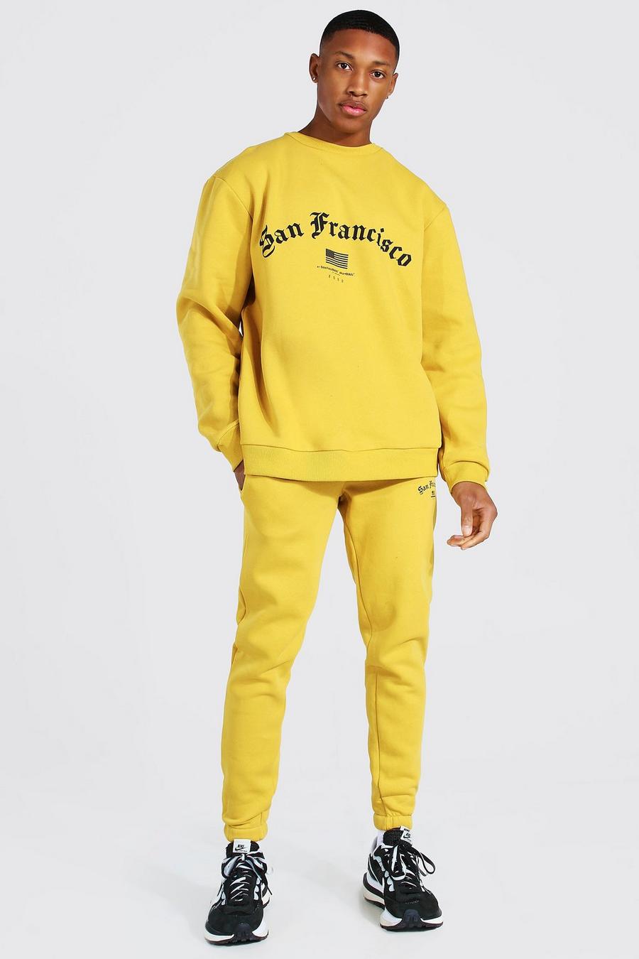 Yellow "San Francisco" Oversize träningsoverall med sweatshirt image number 1