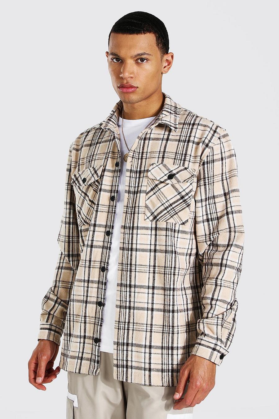 Beige Tall Heavy Weight Check Overshirt image number 1