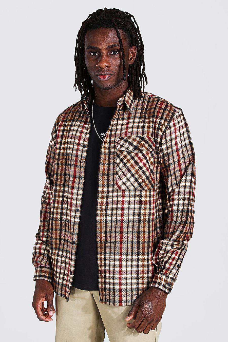 Brown brun Oversized Check Shirt image number 1