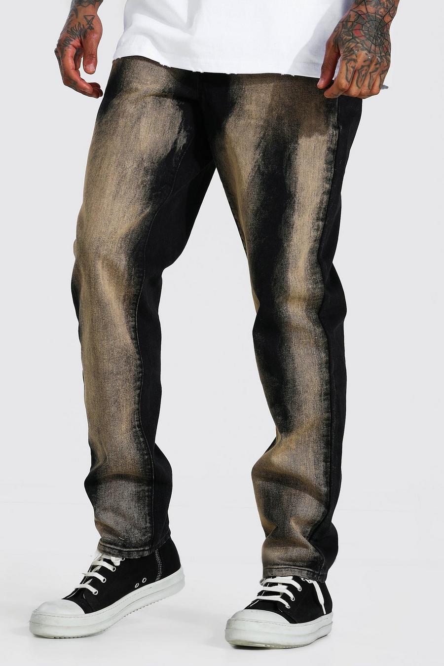 Straight Leg Jeans mit Batik-Muster in Kontrastfarben, Schwarz image number 1