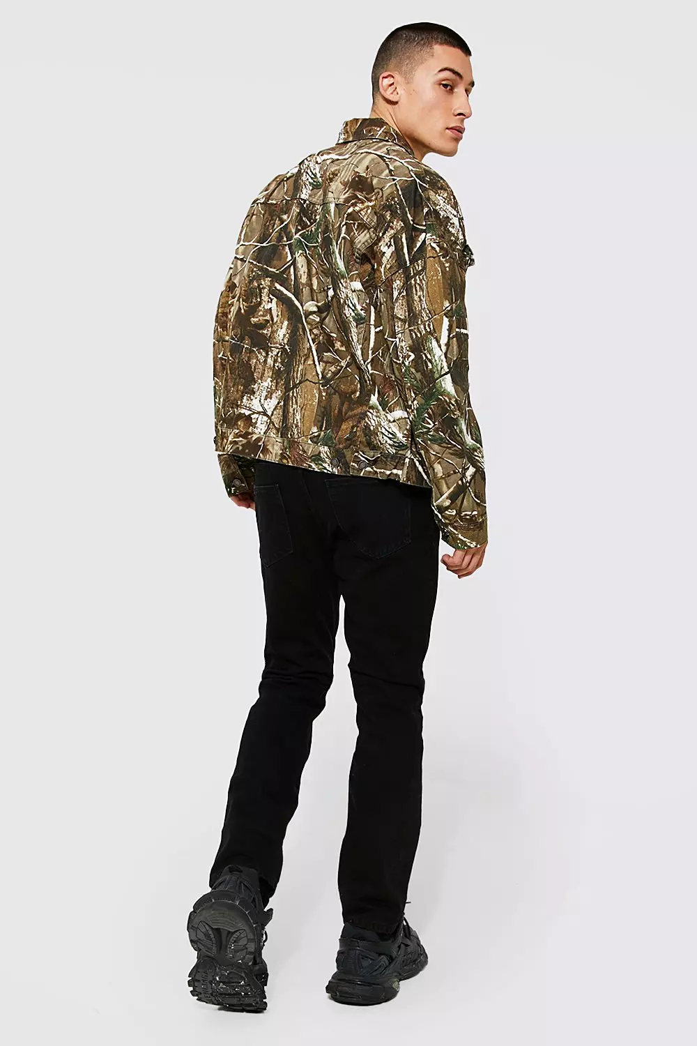 Khaki Oversized Twig Print Denim Jacket alternative image