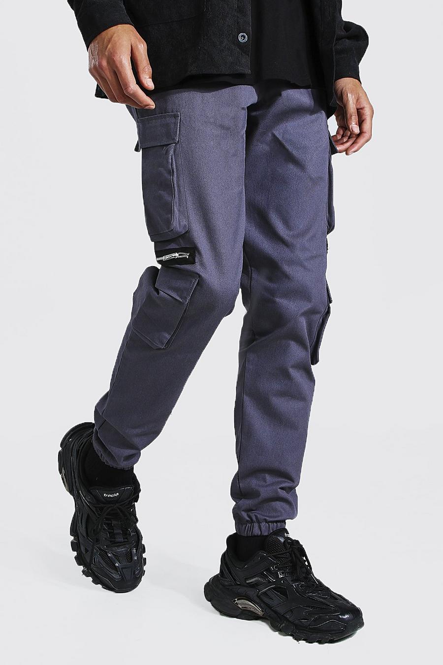 Pantalones cargo de sarga con varios bolsillos y cremallera Tall MAN, Gris pizarra image number 1