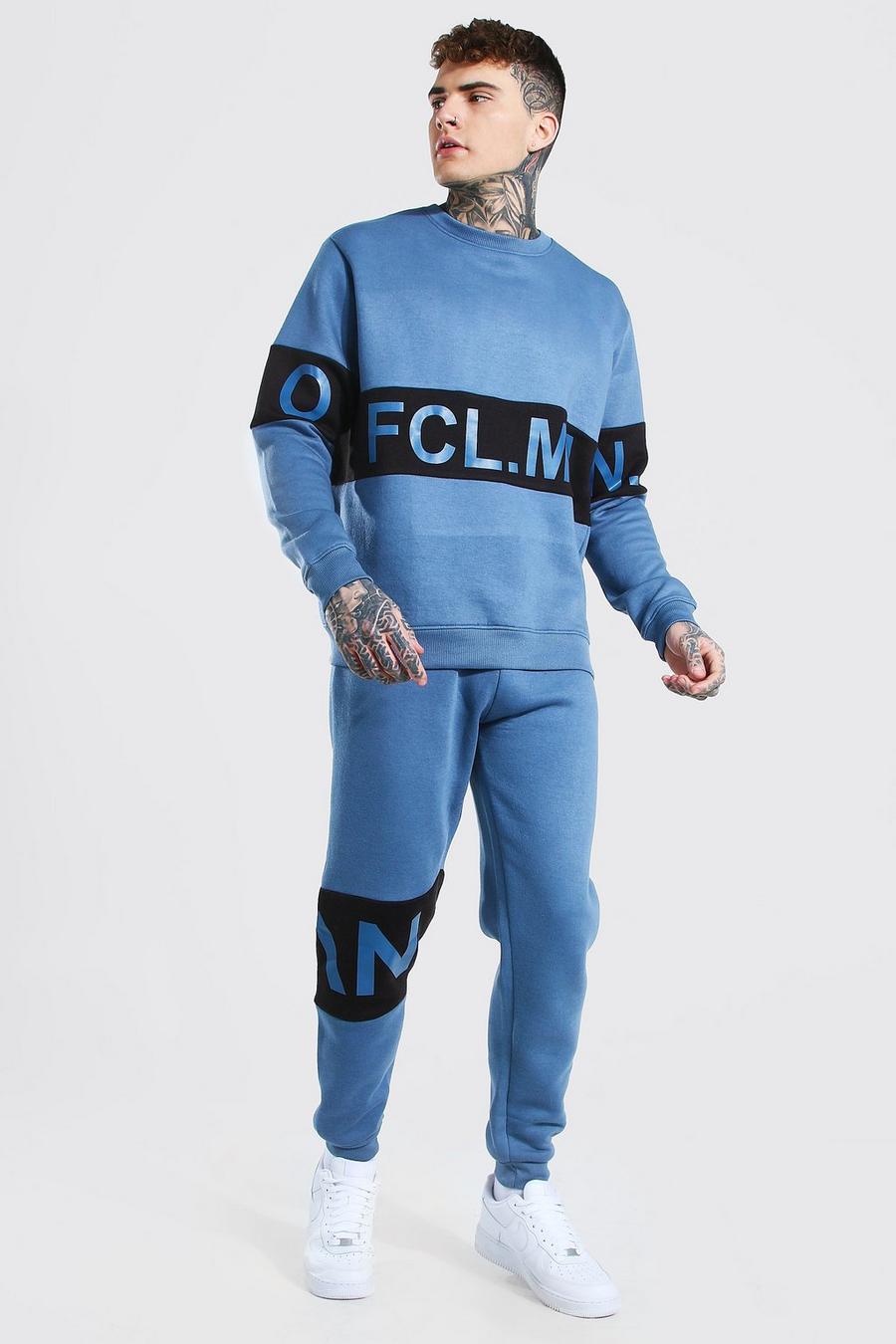 Chándal con sudadera estilo suéter con bloques de color Official MAN, Azul image number 1