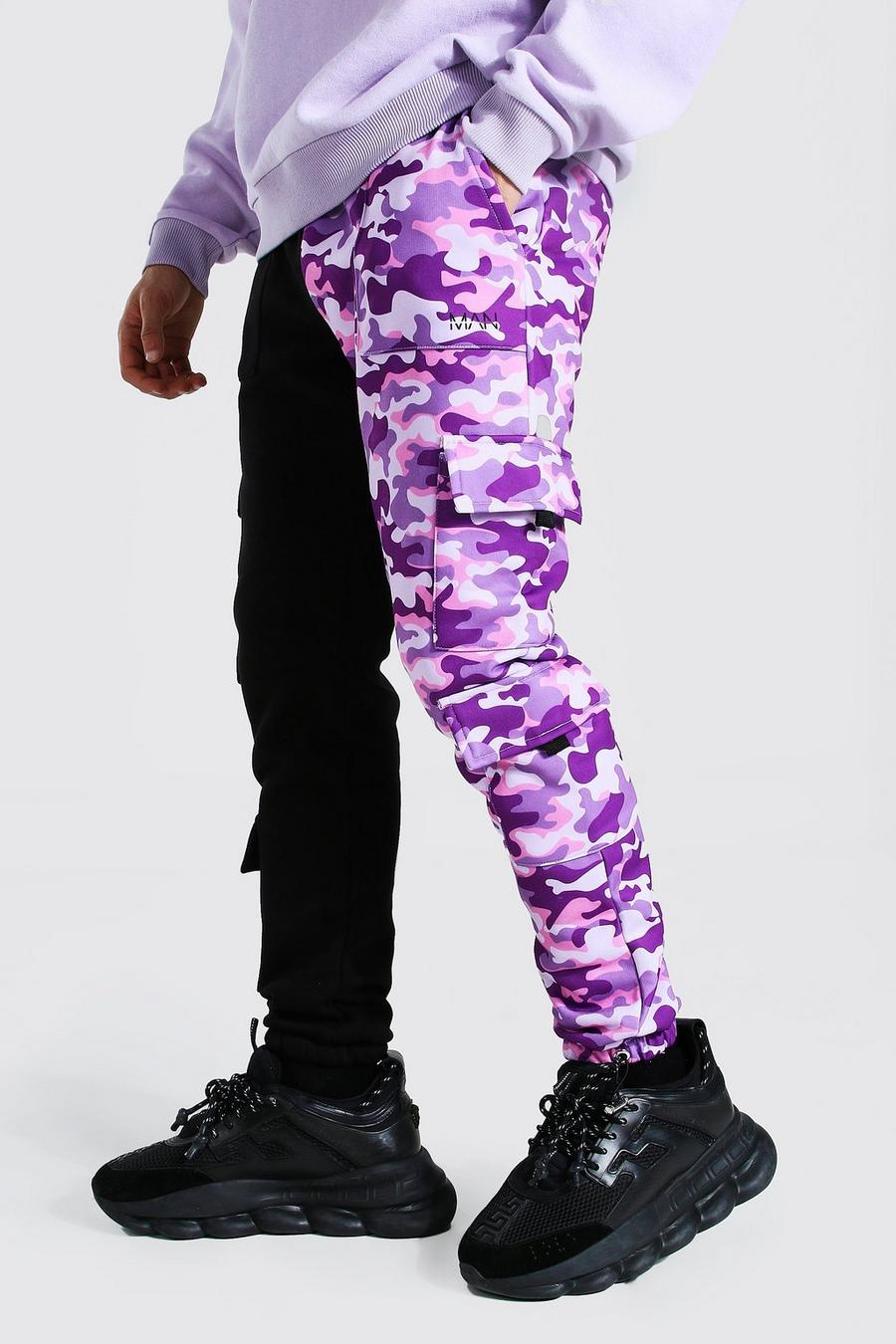מכנסי ריצה קרגו בסגנון שימושי בגזרה צרה עם פאנלים בצבעי הסוואה image number 1