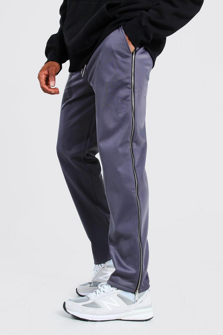 Pantalones de deporte de tricot con cremallera y pierna ancha Official Man, Gris marengo image number 1