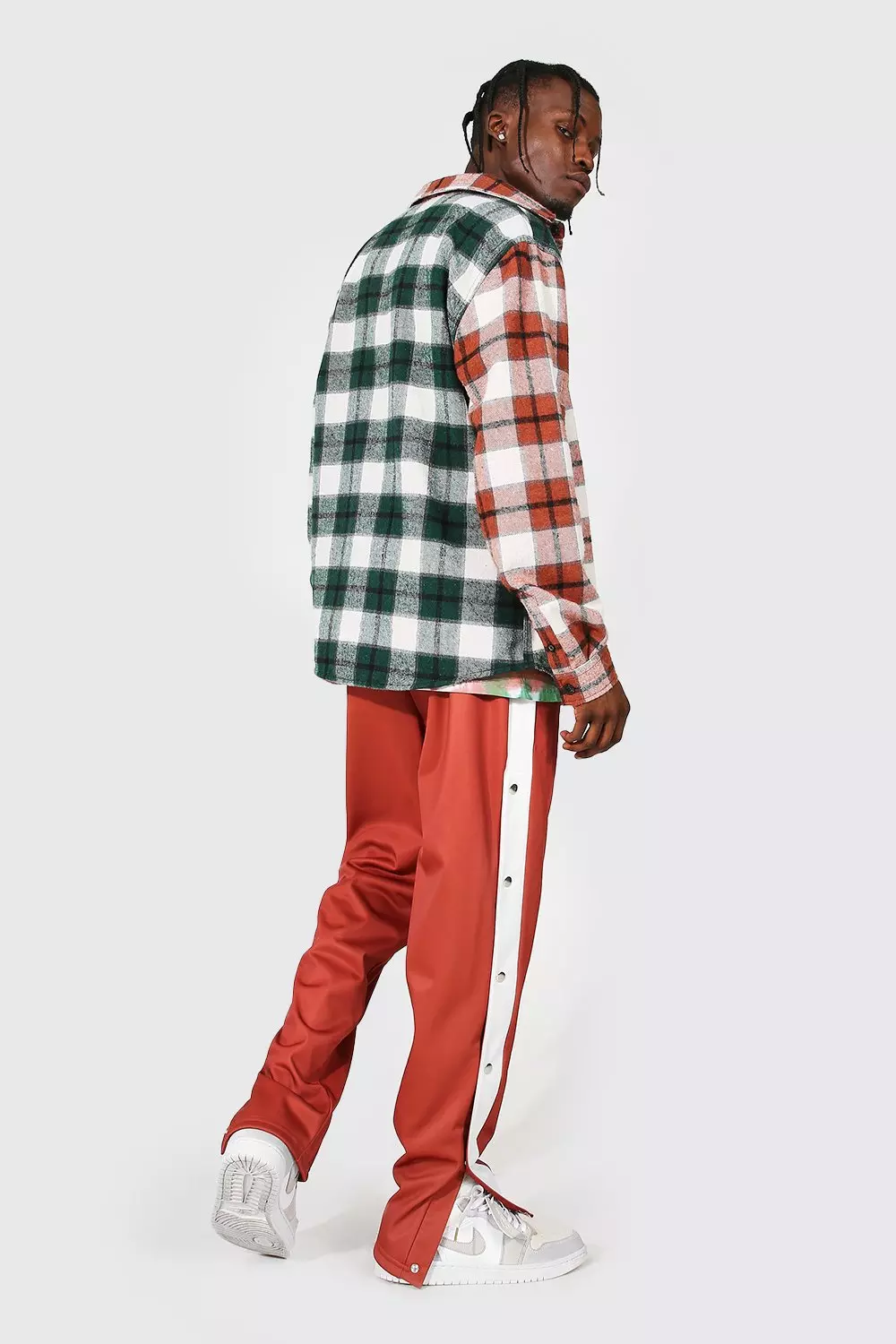 Red joggers with checkered on sale sides