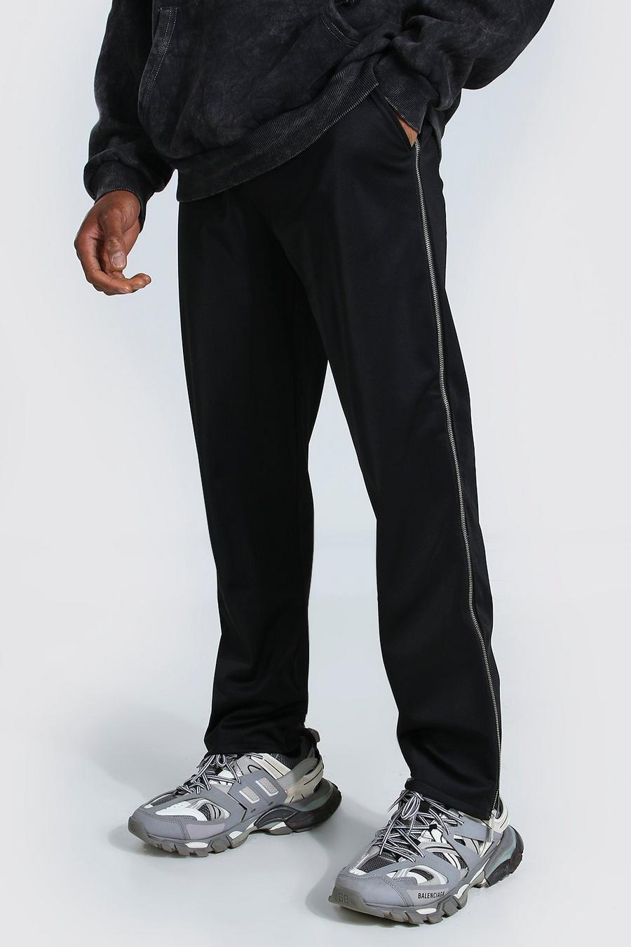Black Official Man Wide Leg Tricot Zip Joggers image number 1