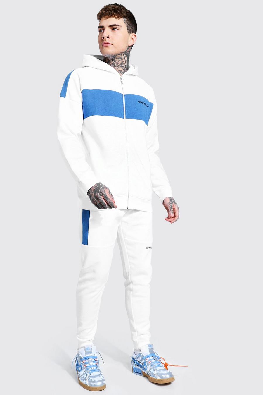 White Official Man Colour Block Zip Hood Tracksuit image number 1