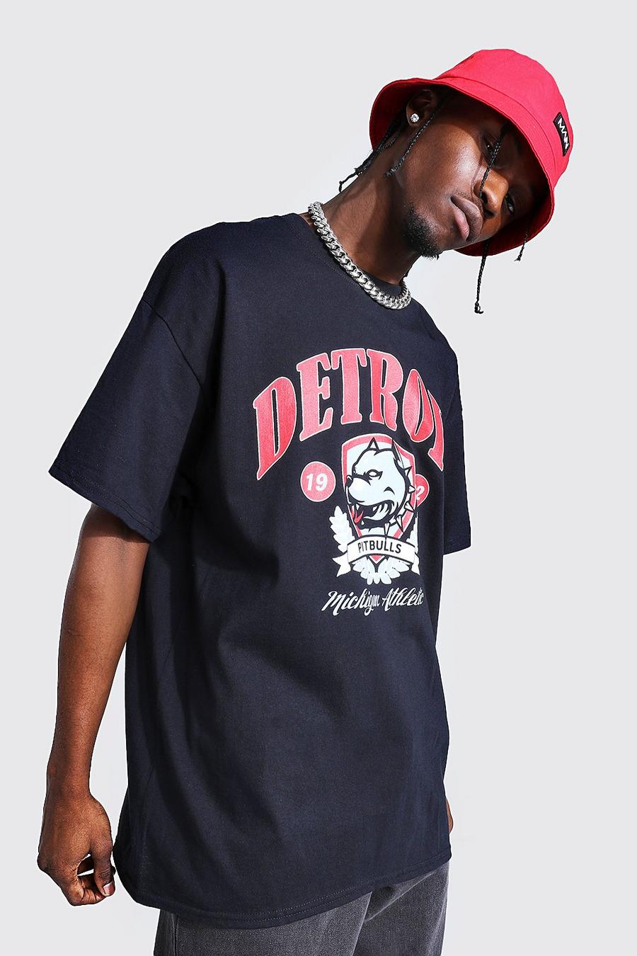 Black "Detroit" Oversize t-shirt med tryck image number 1