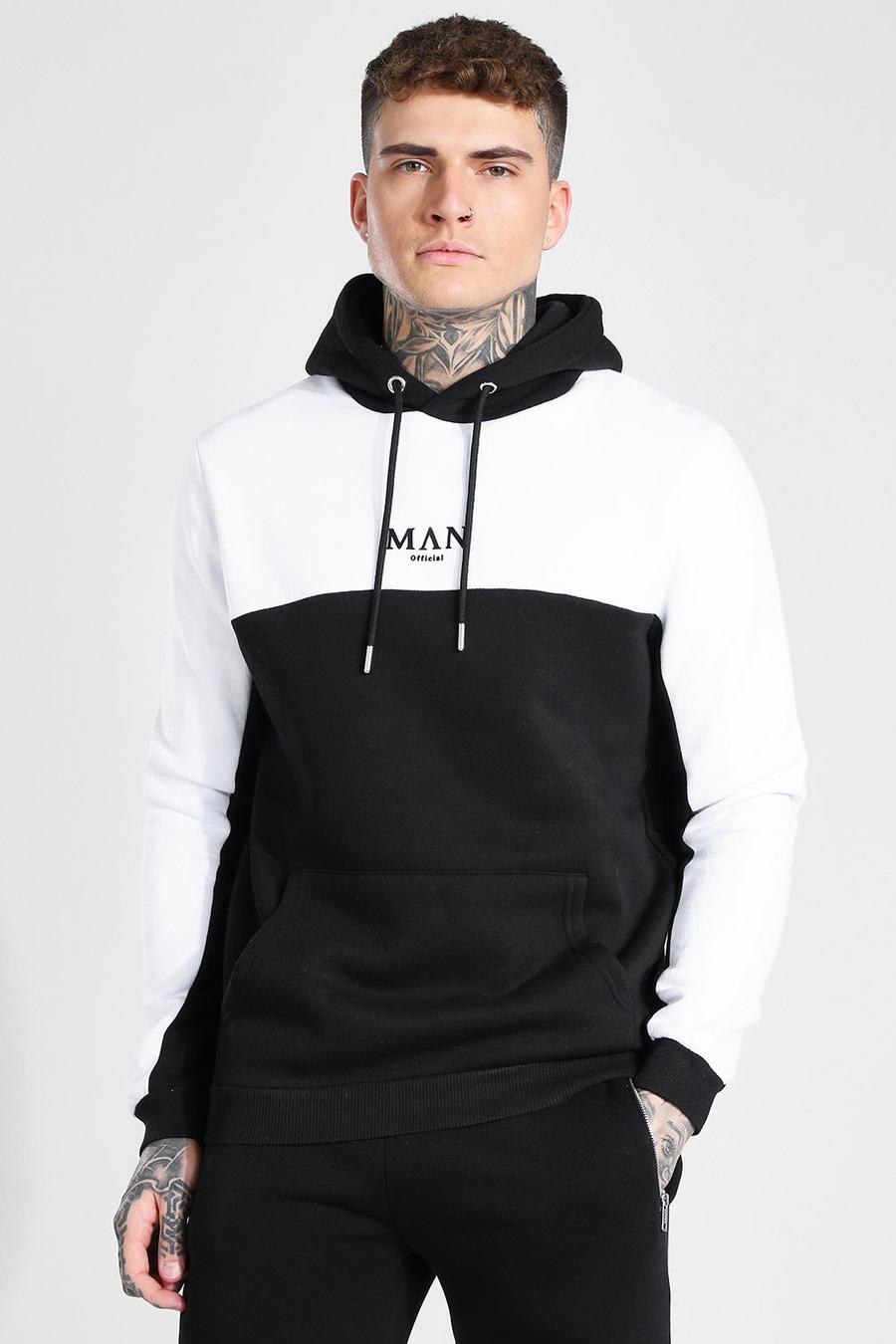 Zwart Man Roman hoodie met colourblocking en bies image number 1