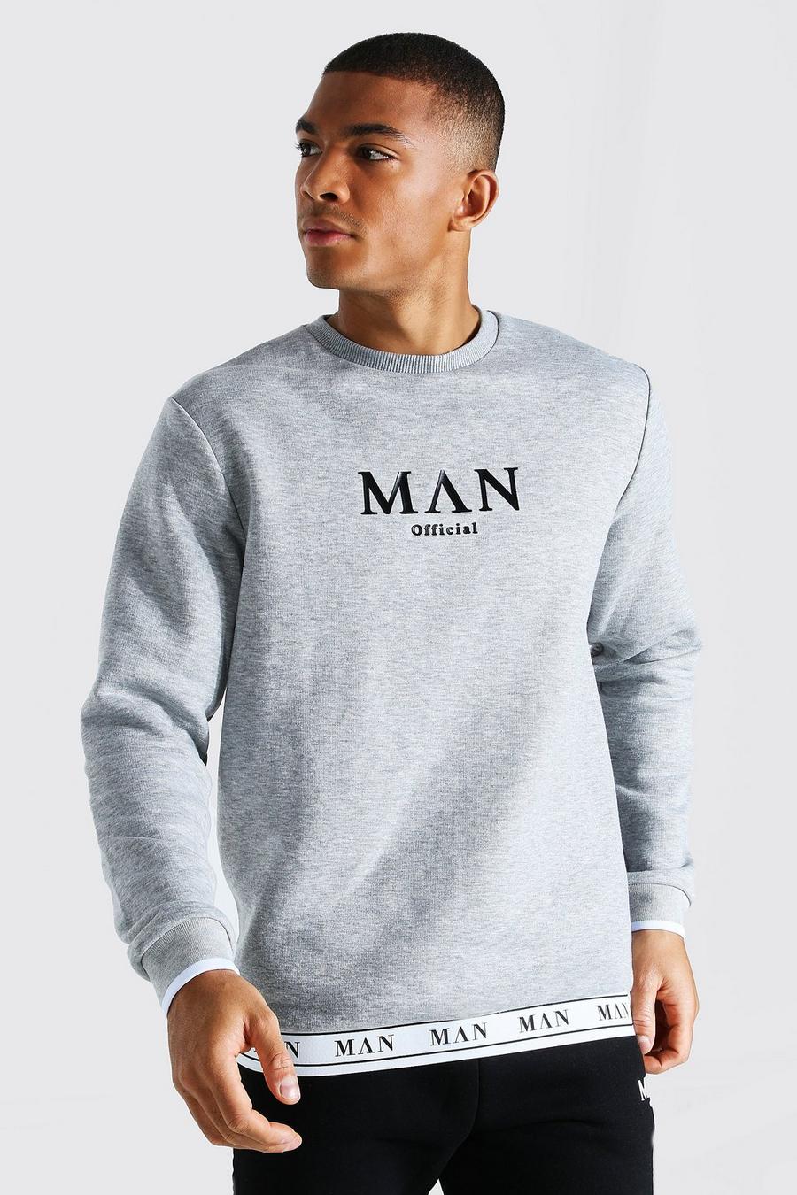 Man Roman Sweatshirt mit Zierband am Saum, Grau meliert image number 1