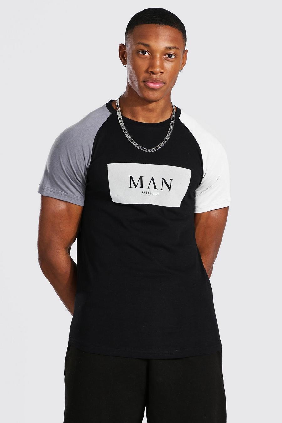 Black svart Man Roman Muscle Fit Raglan T-Shirt image number 1