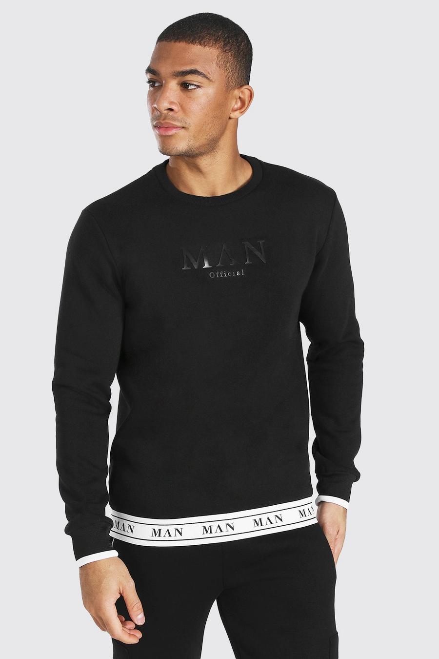 Man Roman Sweatshirt mit Zierband am Saum, Schwarz image number 1