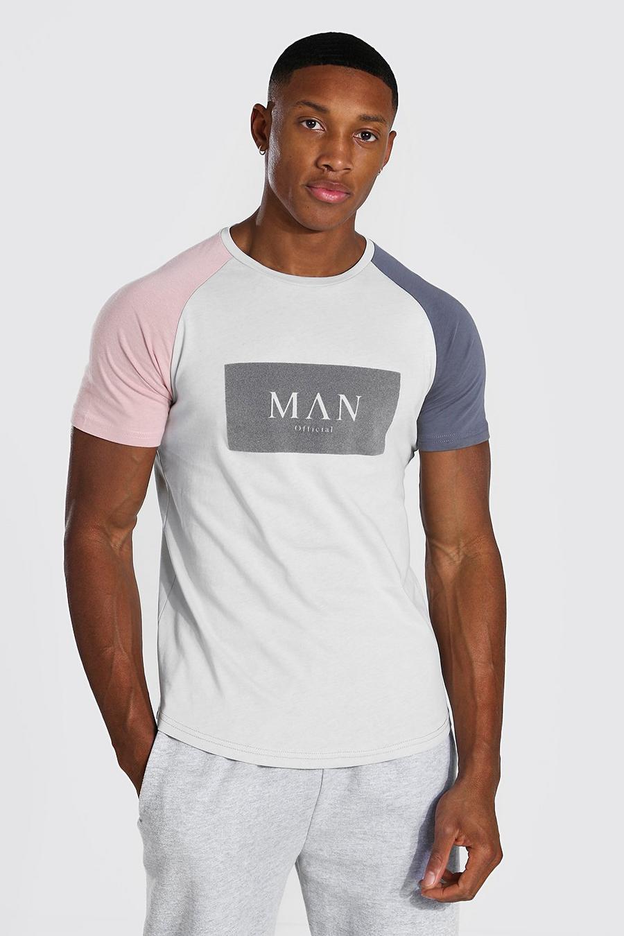 Grey marl Man Muscle Fit T-Shirt Met Tekst image number 1