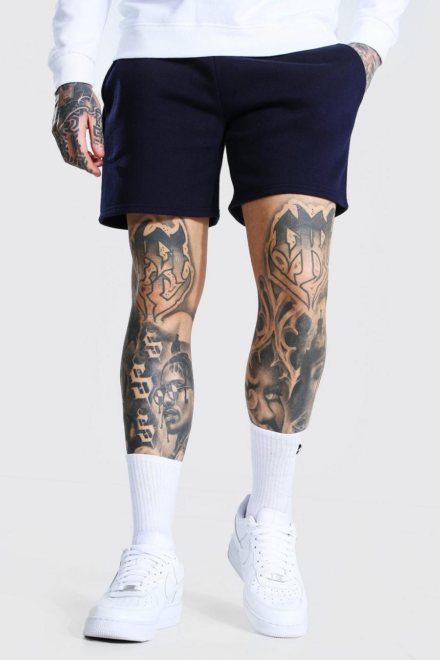 Navy Basic Short Length Regular Jersey Shorts image number 1