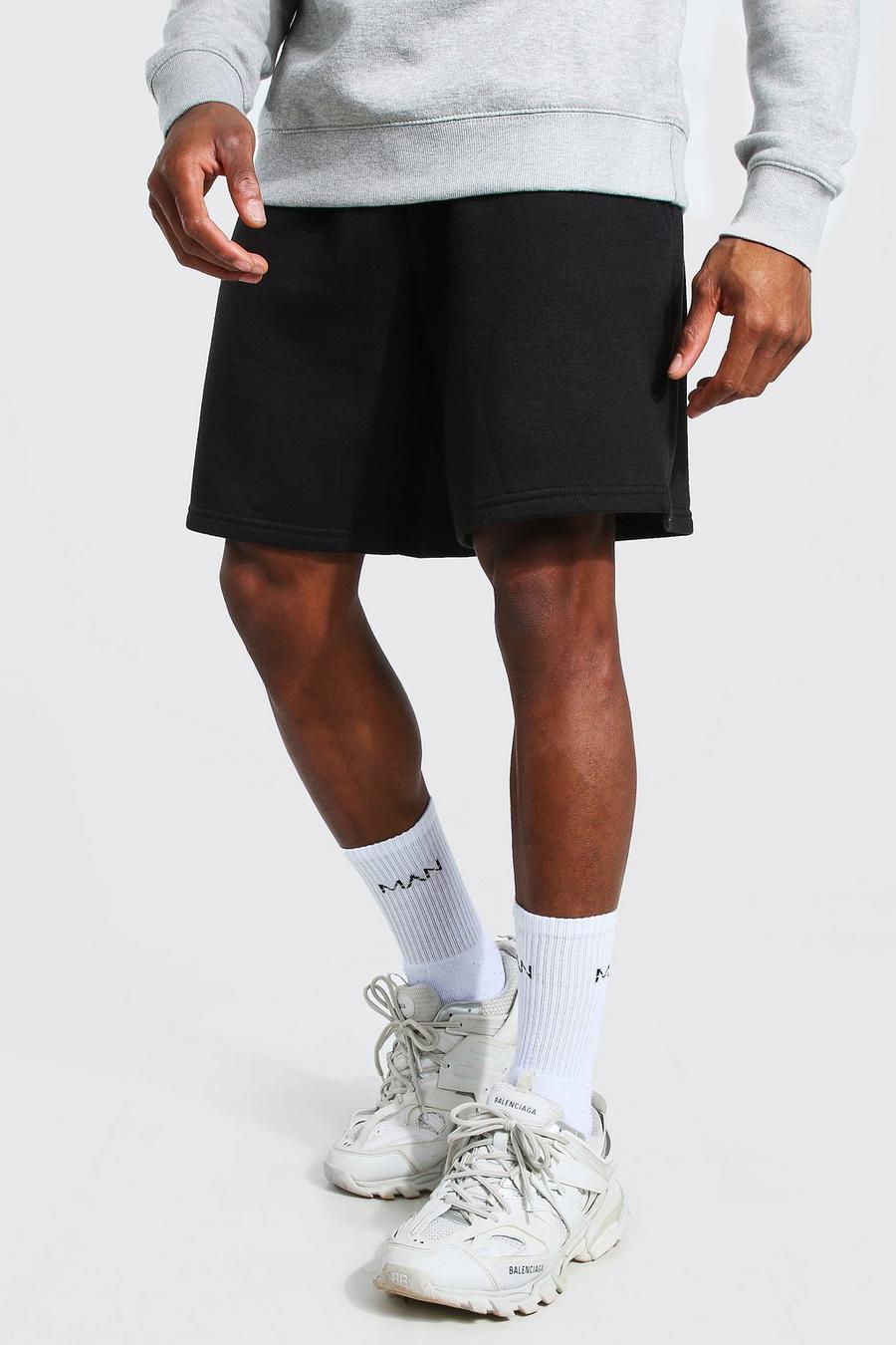 Black svart Basic Mid Length Loose Jersey Shorts image number 1