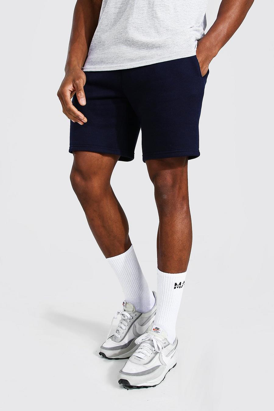 Basic mittellange Jersey-Shorts, Slim, Marineblau image number 1