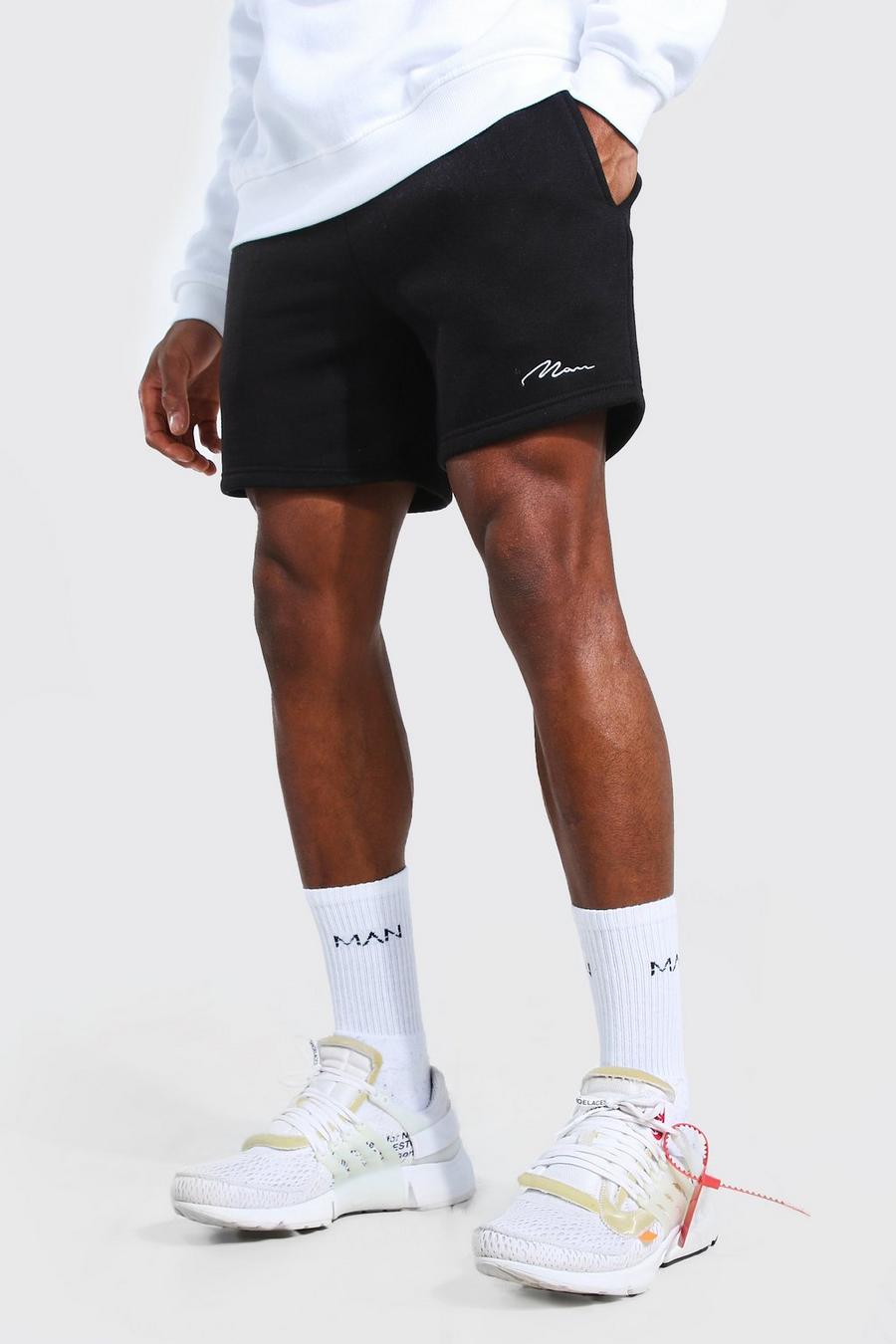Black Man Signature Korte Slim Fit Jersey Shorts image number 1
