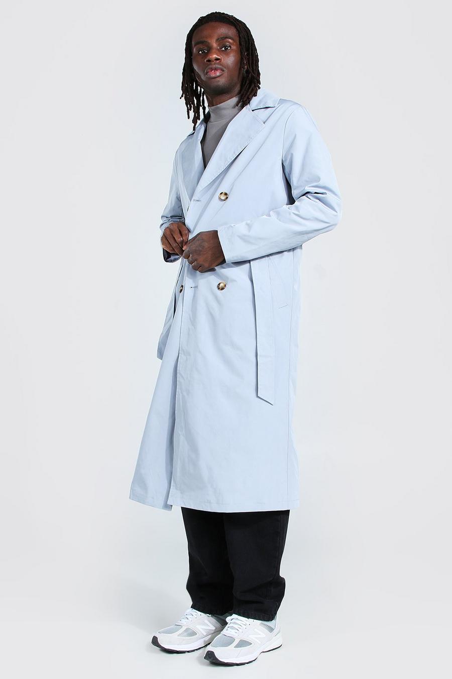 Dusty blue Extra Longline Double Breasted Trench Coat image number 1