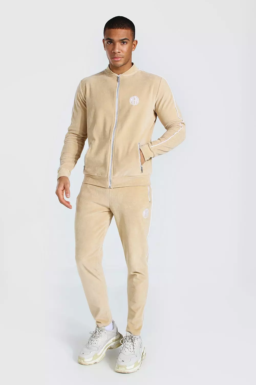 Mens Velour Tracksuit with Zippered Pockets