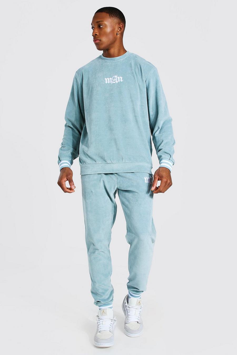 Blue Man Ribbed Cuff Velour Sweater Tracksuit image number 1