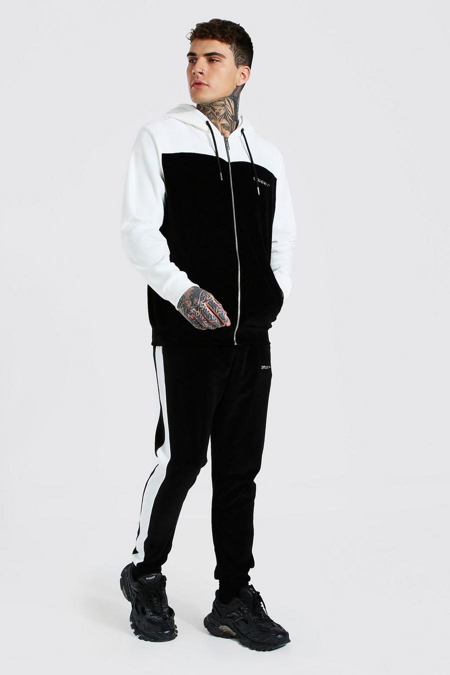 White Official Colour Block Velour Hooded Tracksuit image number 1