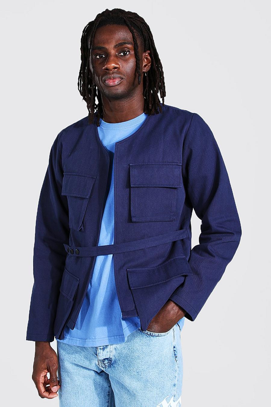 Blue Utilityjacka i twill med fickor och bälte image number 1