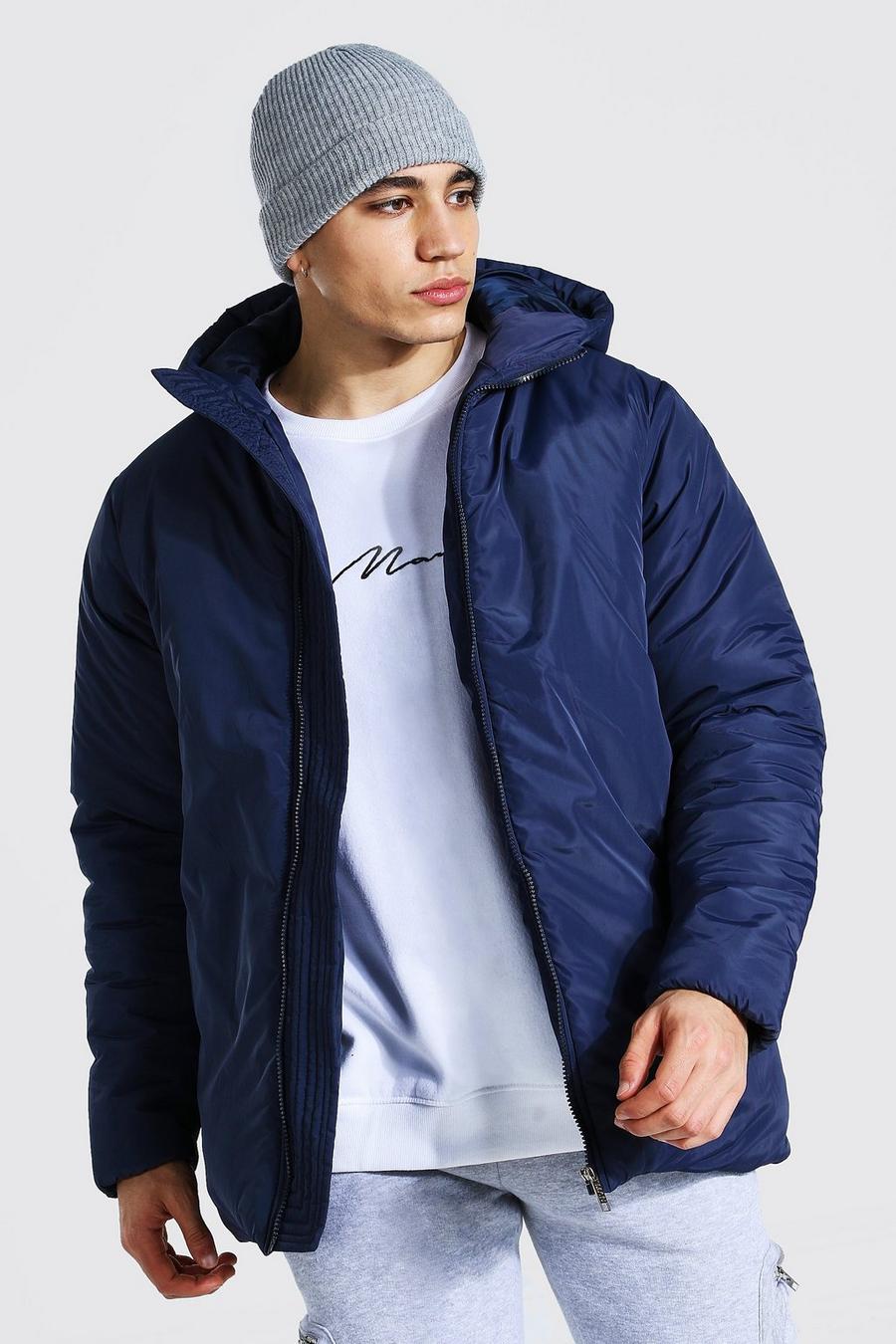Mid navy Hooded Boxy Parka image number 1
