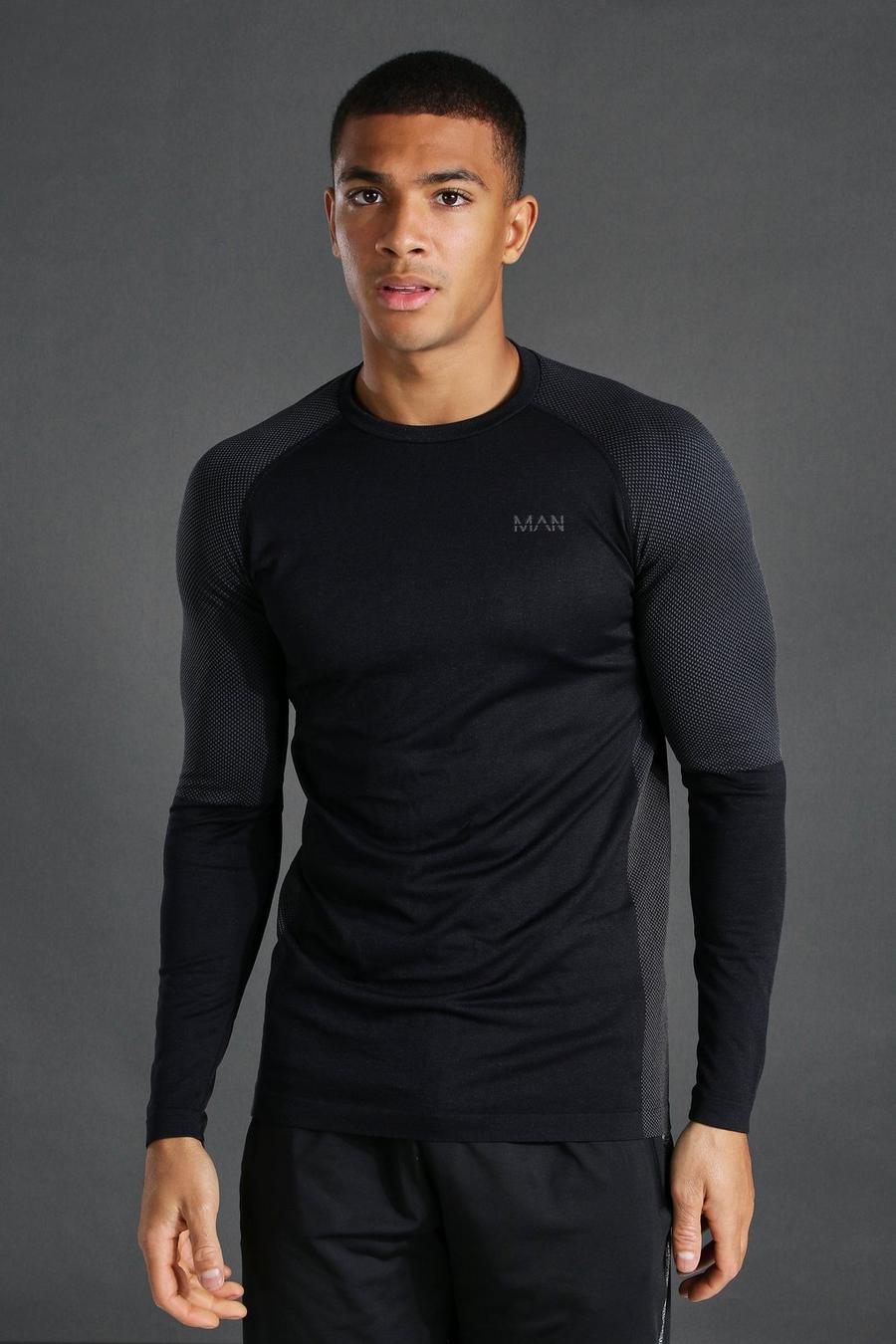 Black Active Gym Muscle Long Sleeve Top