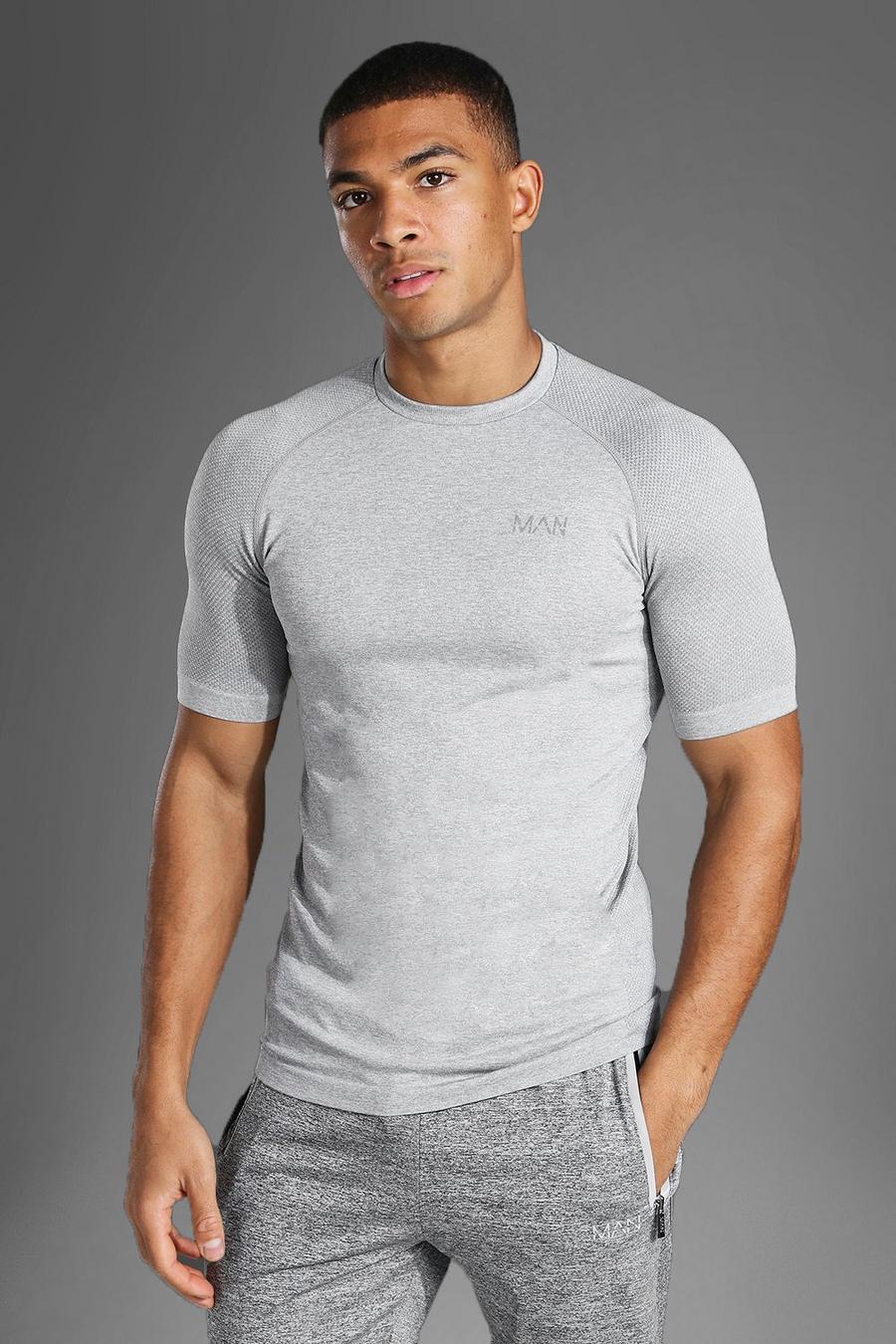 Grey marl Man Active Naadloos Muscle Fit Fitness T-Shirt image number 1