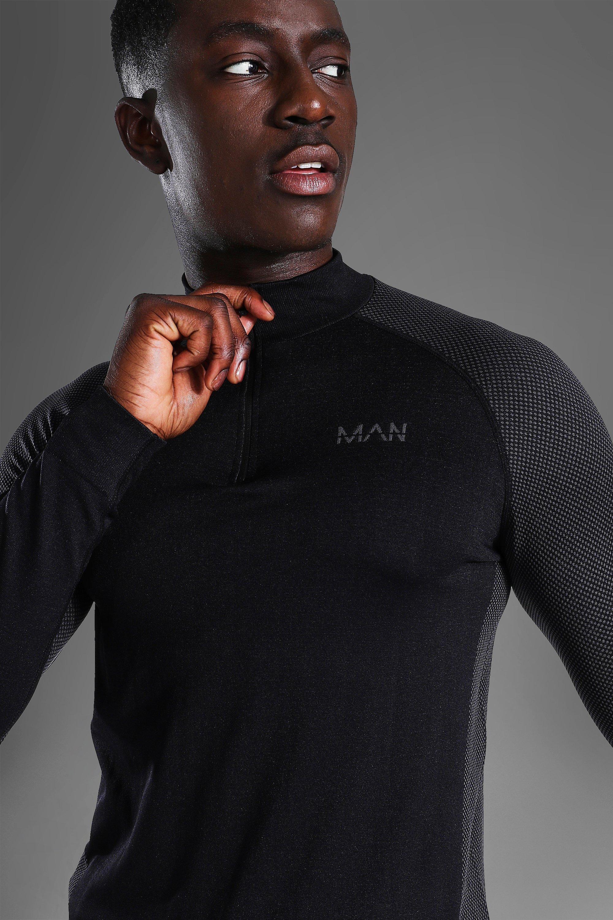 Black Muscle Fit Long Sleeve Running T-shirt With 1/4 Zip