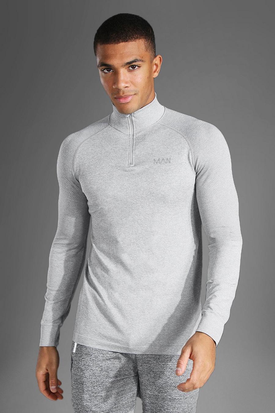 Grey marl Active Gym Muscle Fit Seamless 1/4 Zip Top image number 1