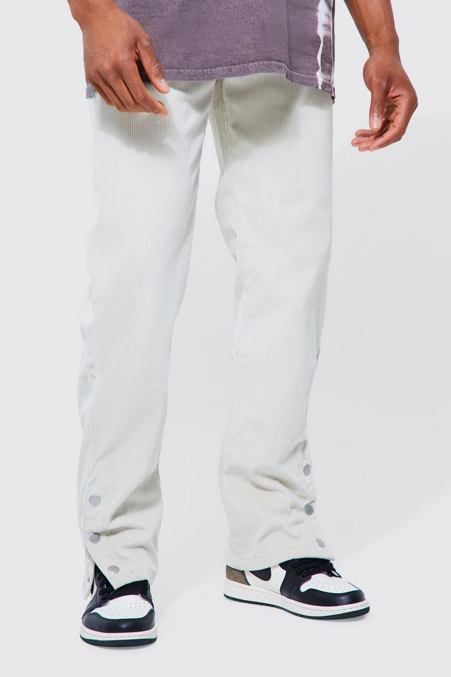 Pantaloni dritti in velluto a coste Stretch con bottoni a pressione sul fondo, Pietra image number 1