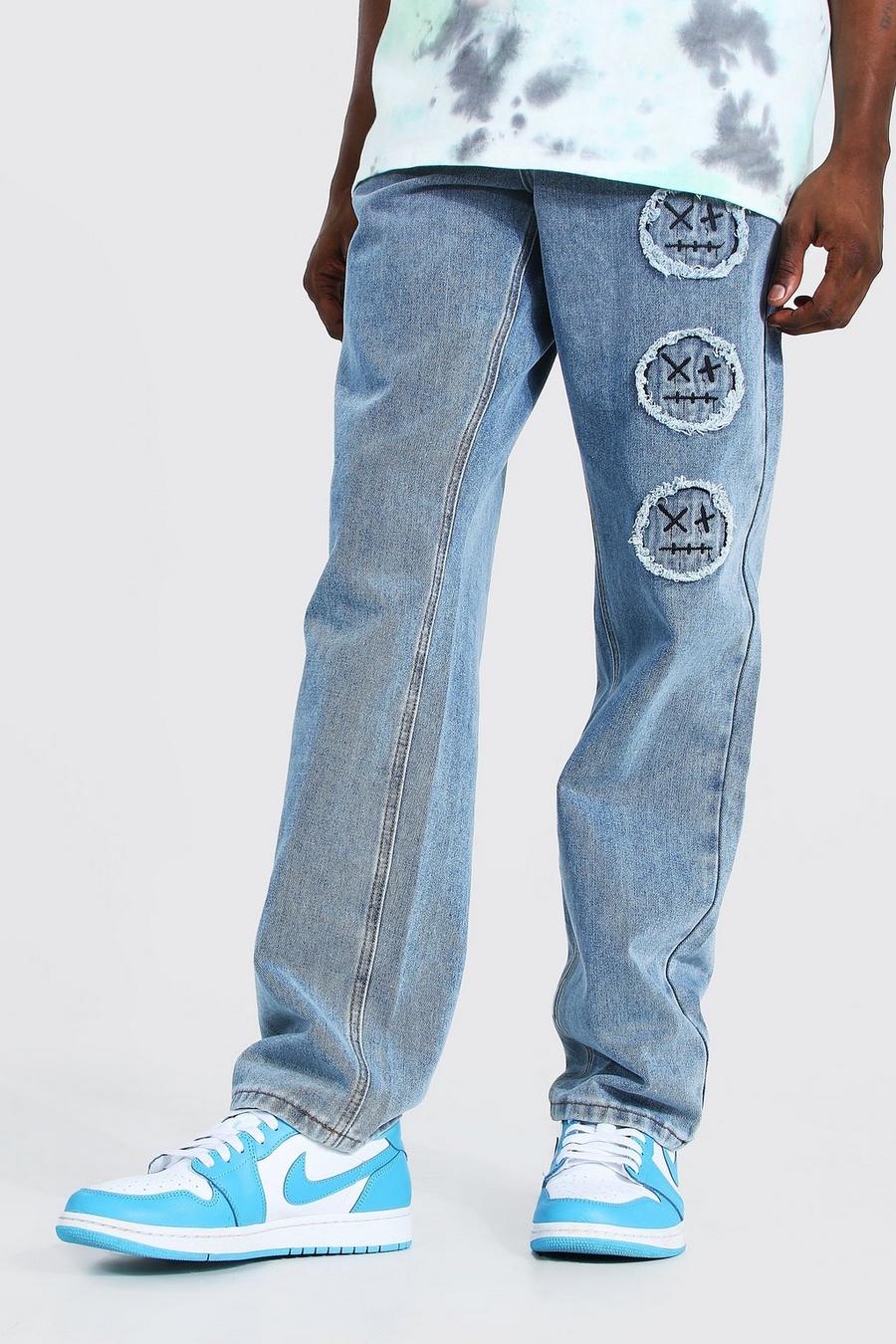 Ice blue Jeans med ledig passform och smileys image number 1