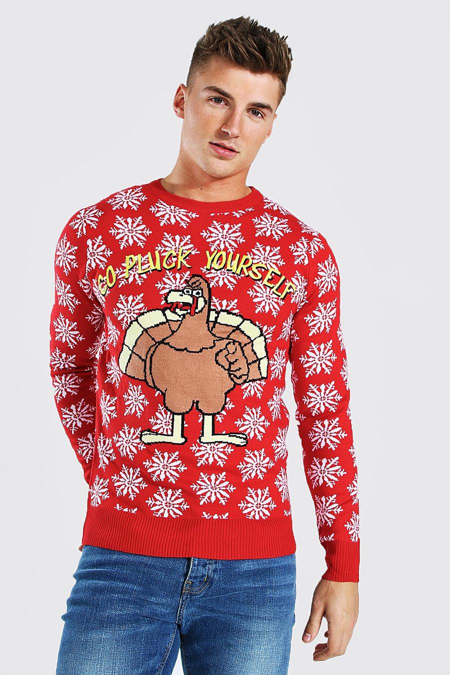 אדום סוודר חג מולד עם תמונת תרנגול הודו וכיתוב image number 1