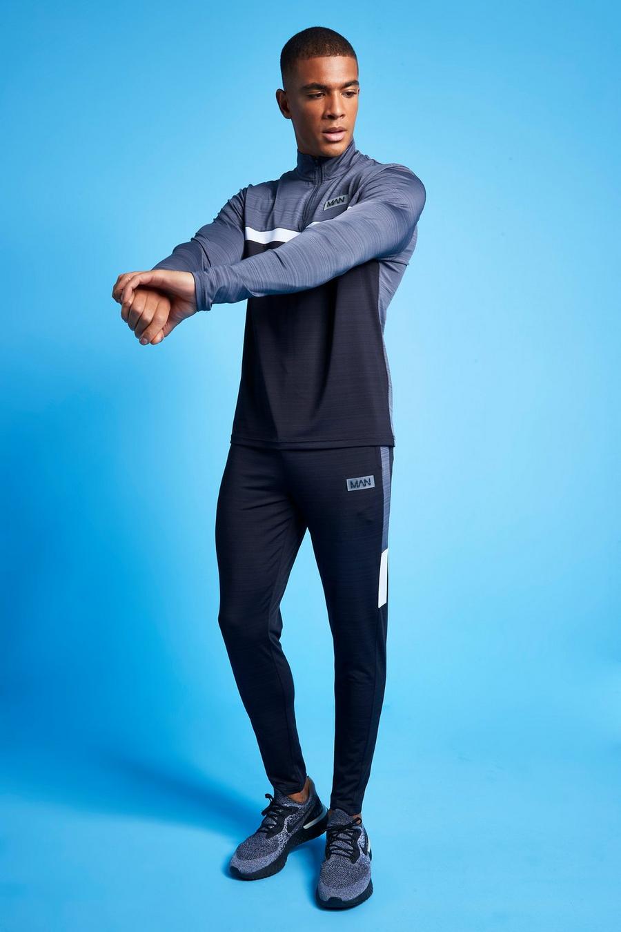 Charcoal Man Active Marl Colour Block 1/4 Tracksuit image number 1