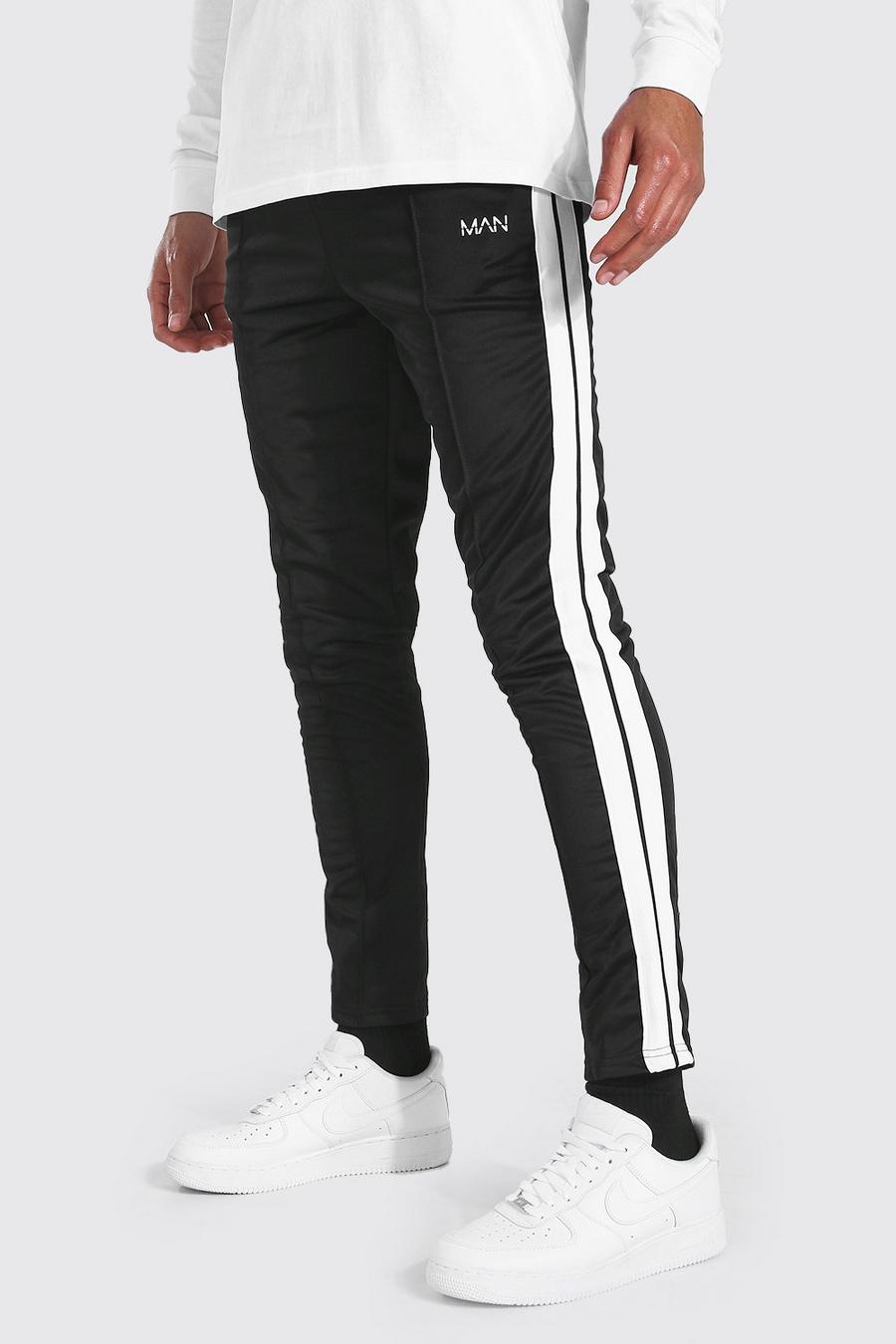Black Tall Slim Fit Man Tricot Track Pant With Tape image number 1