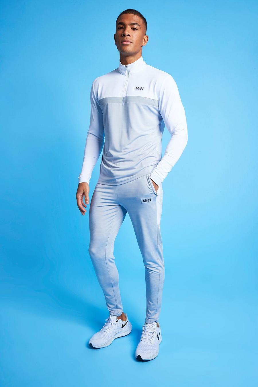 White Active Gym Marl Colour Block 1/4 Tracksuit image number 1