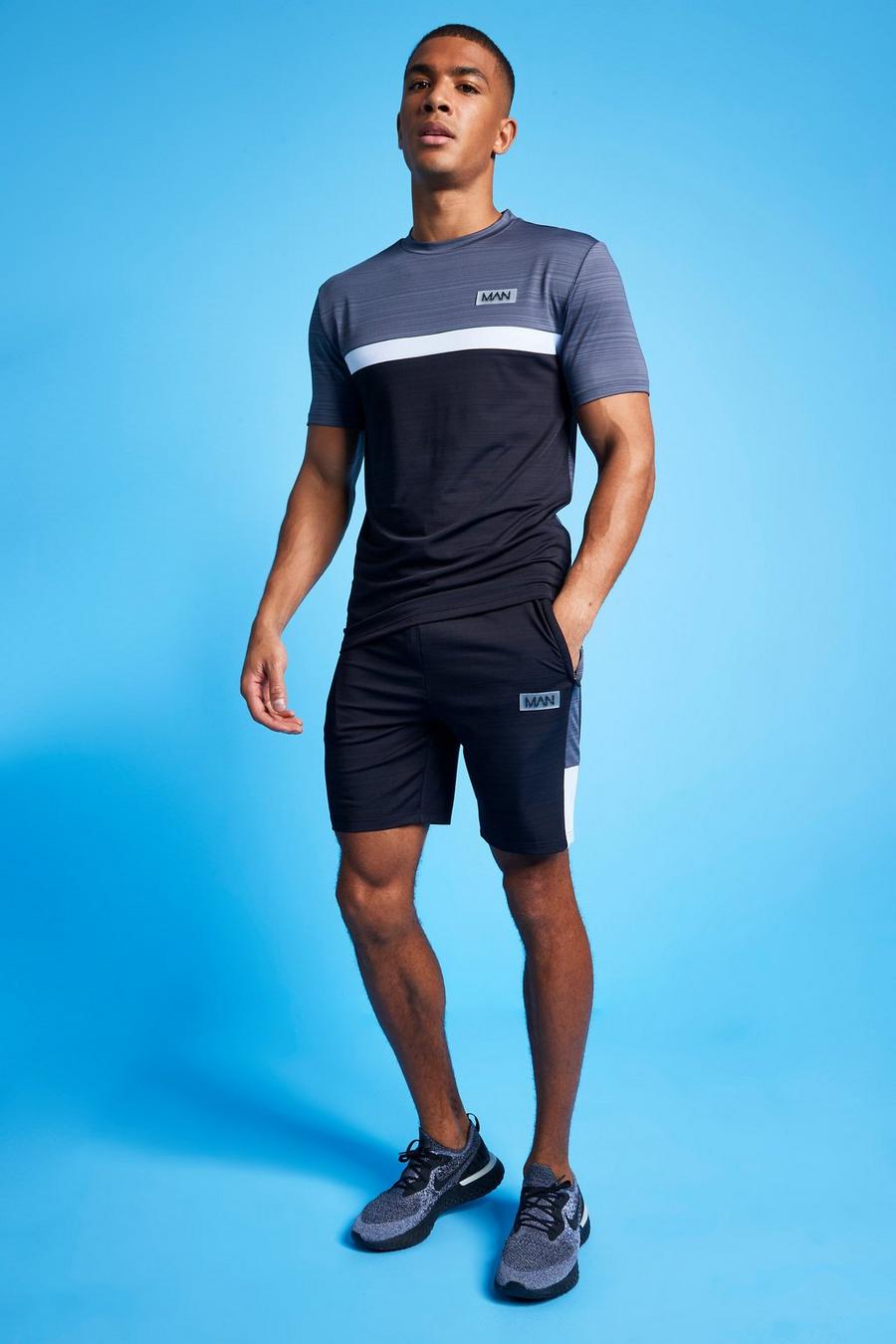 Charcoal MAN Active Melerade shorts med blockfärger image number 1