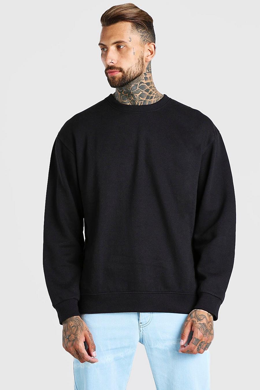 Black Oversize sweatshirt i fleece med rund hals image number 1