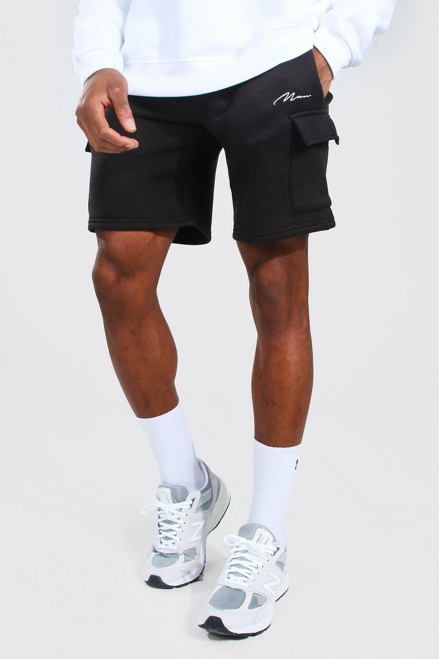 Black Man Signature Middellange Cargo Jersey Shorts image number 1