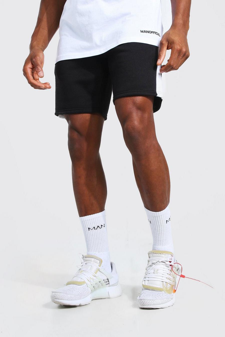 Pantalones cortos de largo medio con panel de punto Original Man, Negro image number 1