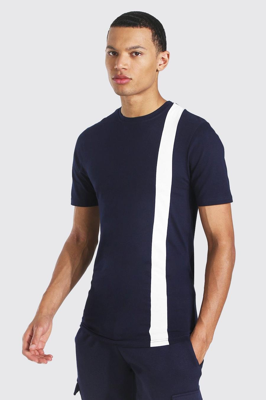 Navy Tall - T-shirt i muscle fit med blockfärger image number 1