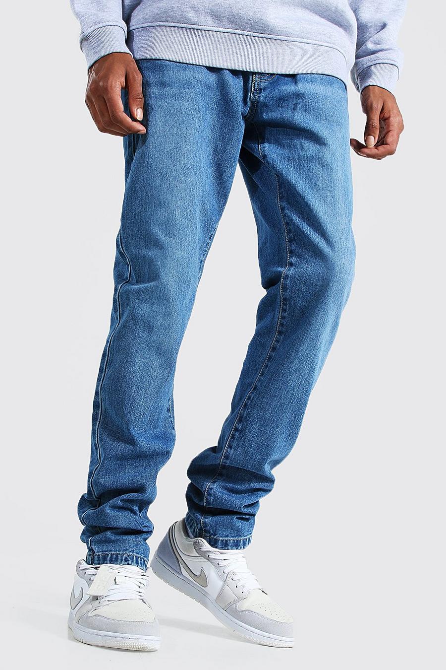 כחול ביניים ג'ינס צר מבד קשיח לגברים גבוהים image number 1