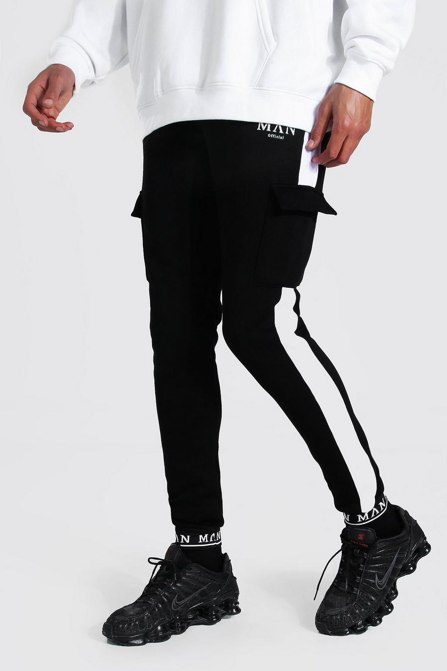 Pantaloni tuta cargo Man Tall taglio skinny con ricamo sul fondo gamba, Nero image number 1